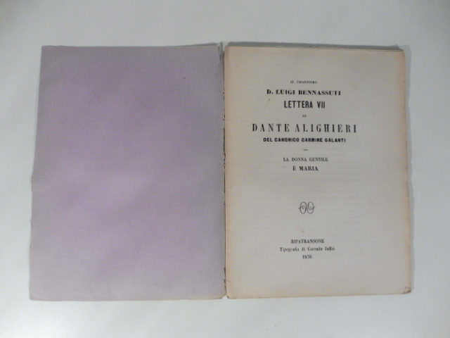 Al chiarissimo D. Luigi Bennassuti. Lettera VI su Dante Alighieri. Lucia è simbolo della Chiesa